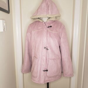 Woolrich Pink Sheerling Overcoat with Hood